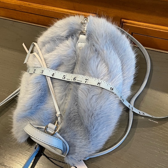 NWT Rebecca Minkoff Faux Fur Convertible Mini Julian Backpack - Powder Blue - Picture 11 of 12